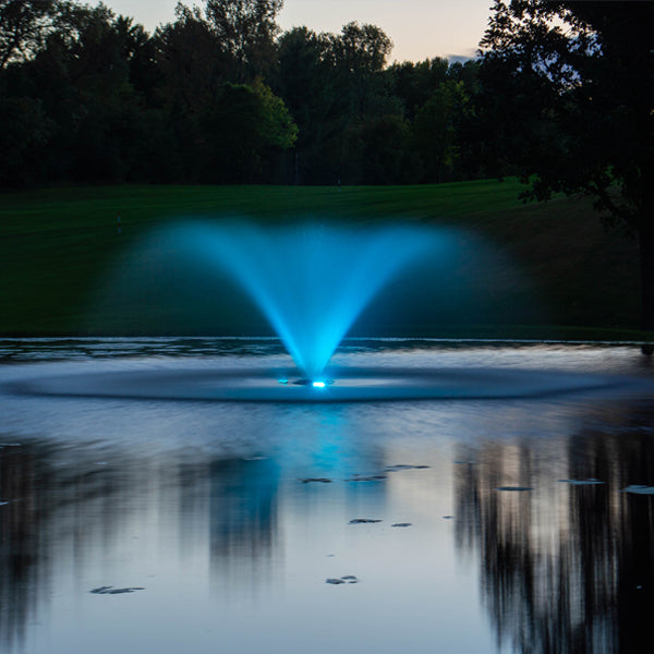 Kasco fountain lit blue with RGB LED lighting