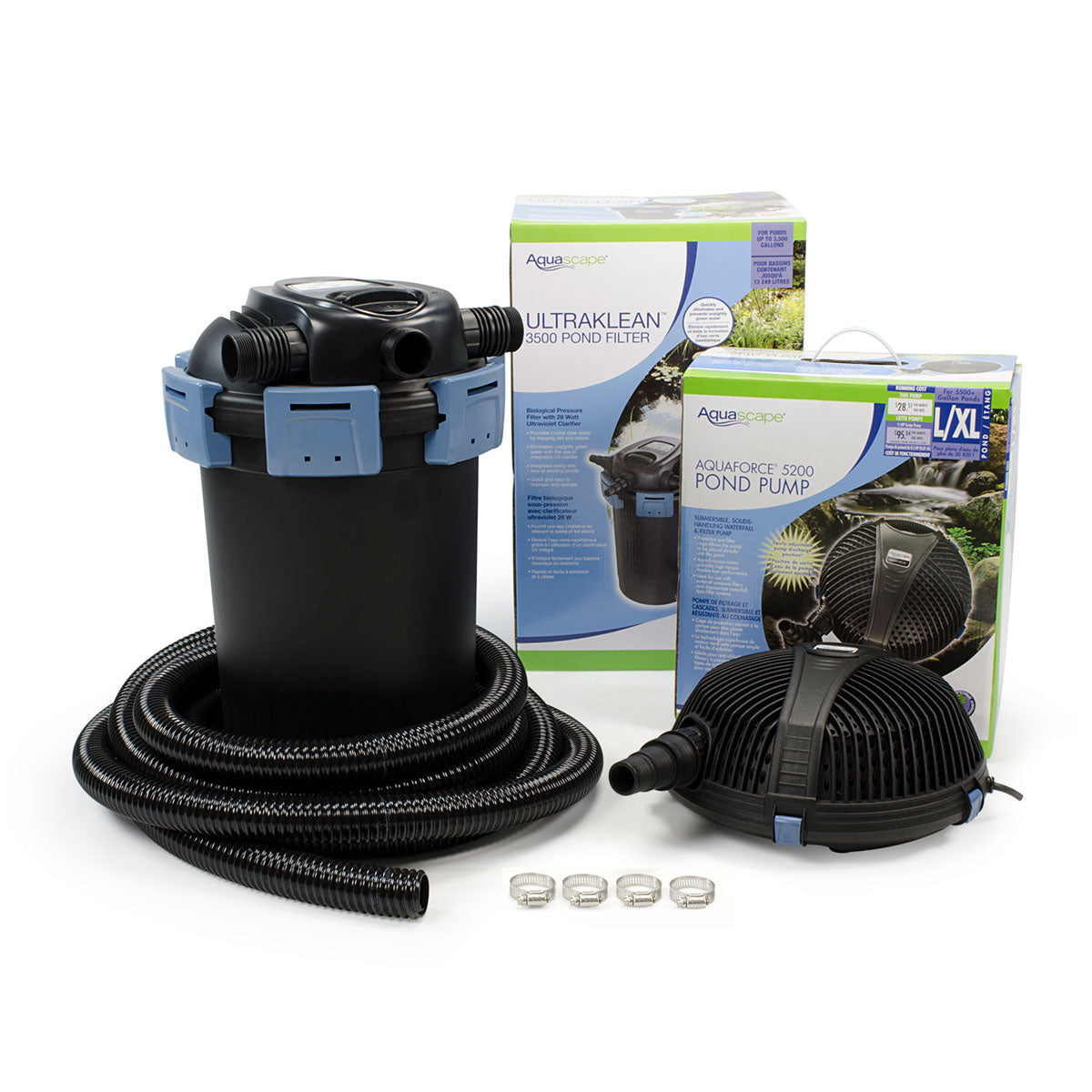 Aquascape UltraKlean Pond Filtration Kit with filter, UV clarifier, and pump