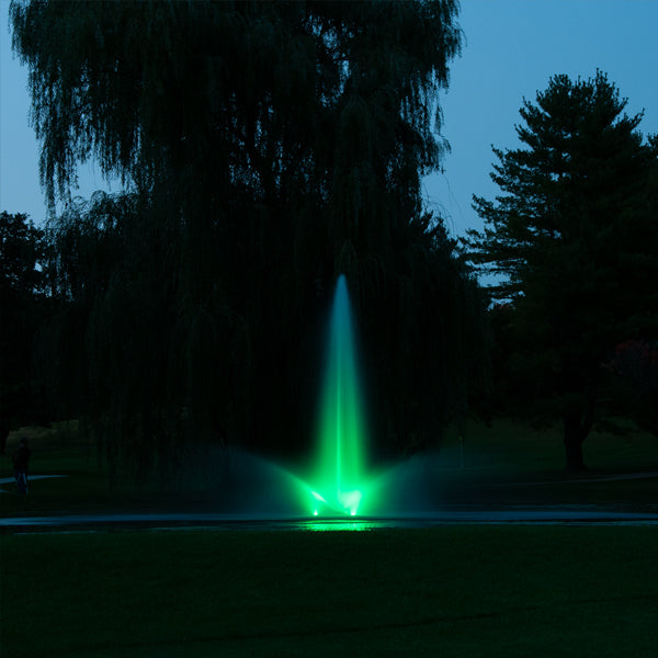 Kasco fountain lit green with RGB LED lighting