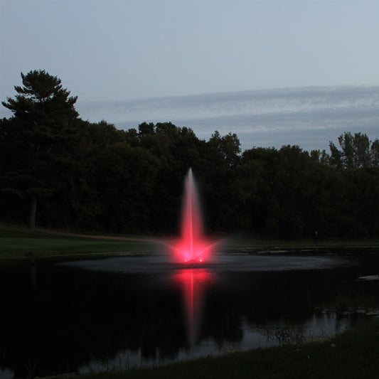 Kasco J Series fountain lit red with RGB colour-changing LED lights