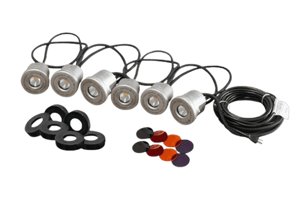Kasco stainless steel LED light kit fixtures with coloured lenses