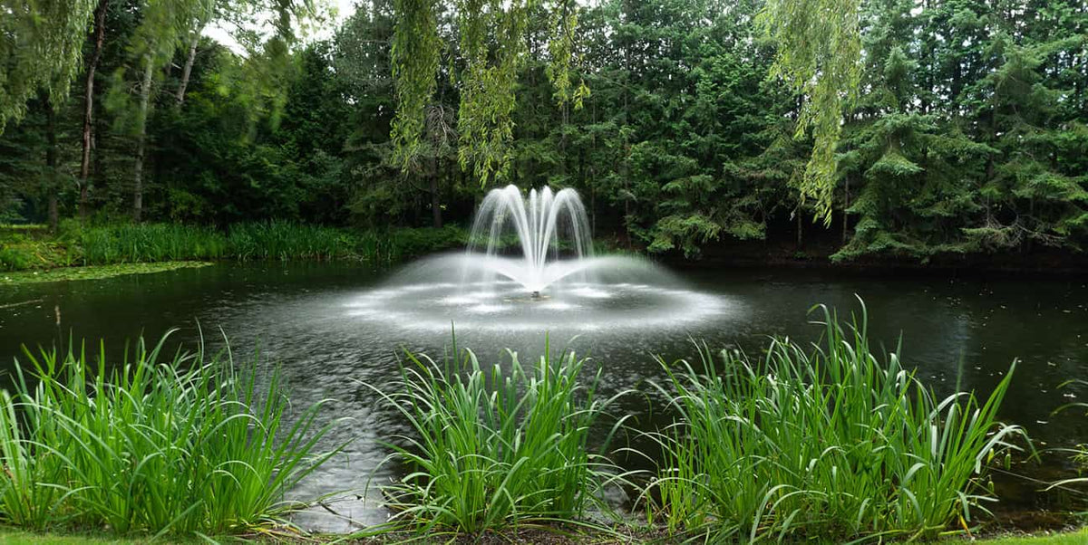Decorative floating fountain adding beauty, aeration and movement to a pond